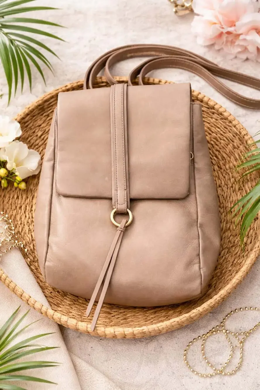 Hobo River Leather Backpack in Metallic Tan
